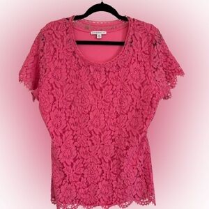 Isaac Mizrahiv Pink Lace Women Short Sleeve Peplum Top Size XL